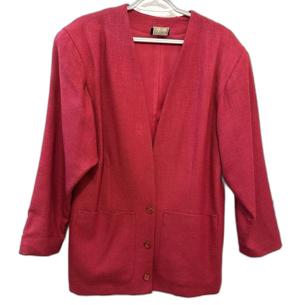 Vintage 80s Panther Red Wool Blend Blazer ILGWU Union Made USA Open Front M/L
